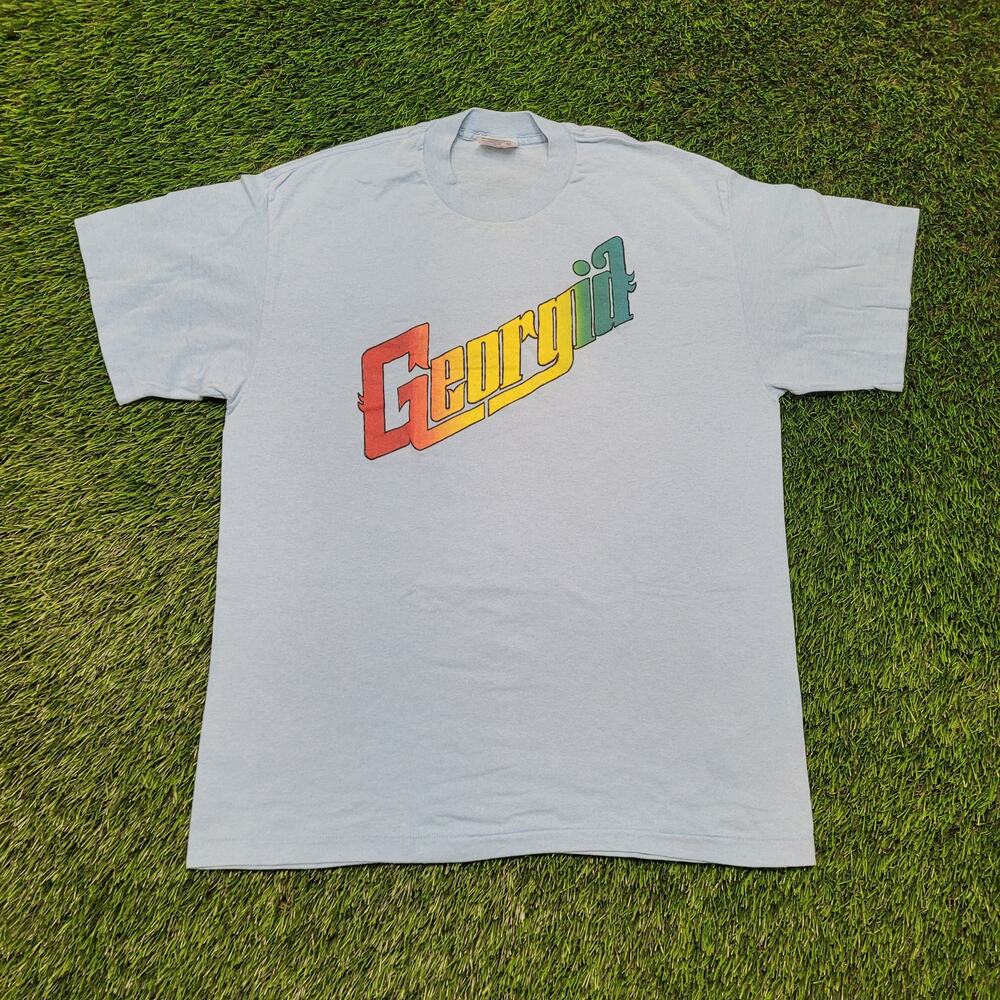 Vintage 80s Georgia Rainbow T-Shirt Mens Large Single-Stitch 50/50